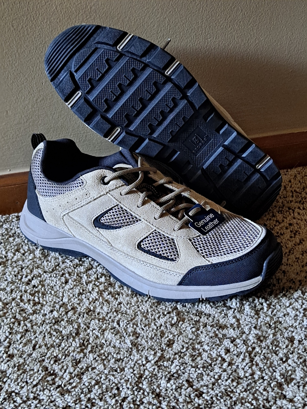 Men's George Suede Leather Hiking Shoes - Beige & Black Size 11